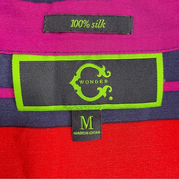 C Wonder stripped silk button down dress top size M, Red, Purple, Blue, Pink. - Picture 10 of 16